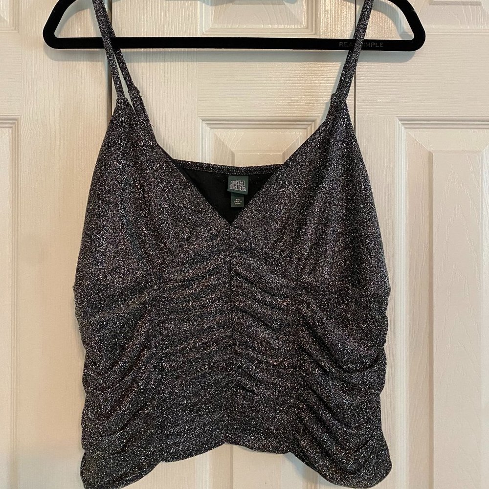 Black Glitter Ruched Tank Top